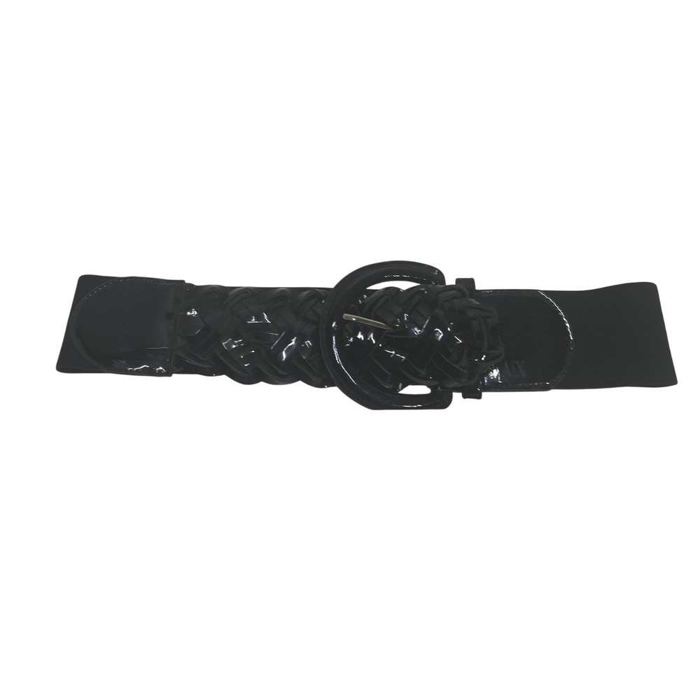 Armani‎ Exchange AX Womens Black Braided Patent Elastic Cinch Belt M/L 15BE106